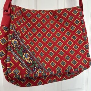 Vera Bradley Retired 2004 Villa Red Pattern Quilted Crossbody Messenger Tote EUC
